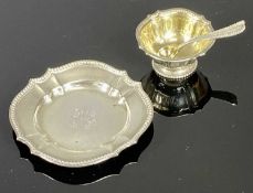 TIFFANY & CO. SHAPED CIRCULAR PIN TRAY with bead rim, monogrammed to centre, stamped 'Tiffany