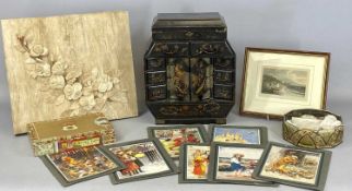 ASSORTED COLLECTABLES, including Chinese lacquered cabinet with lift-up lid, drawers, and cupboards