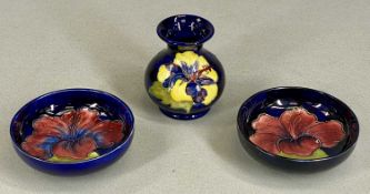 MOORCROFT BLUE HIBISCUS BOWLS, pair of circular shallow footed examples