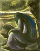 EMANNUEL LEVY (British 1900-1986) pastel drawing - seated figure in cowl
