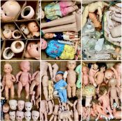 LARGE COLLECTION ANTIQUE & VINTAGE DOLLS, materials including porcelain, composite, plastic