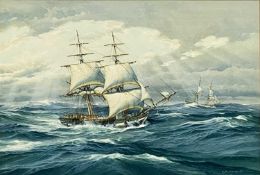 K. A. GRIFFIN (20th century marine school) watercolour - two sailing ships in stormy seas