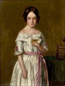 MID-19TH CENTURY ENGLISH SCHOOL oil on board - three-quarter length portrait of a young girl
