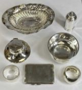 ASSORTED SILVER COLLECTABLES, Victorian silver oval bonbon dish, embossed and pierced, Birmingham