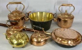 COPPER & BRASS WARES including Victorian and later, circular brass skillet with steel side