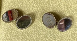 ASPINAL OF LONDON PAIR OF OVAL SILVER CUFFLINKS, in original fitted box