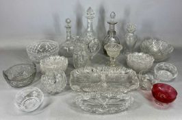ASSORTED CUT GLASS WARE, 19th century and later, including four decanters, water jug