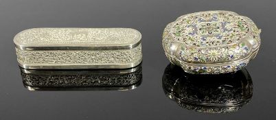 CHINESE OVAL BOX & COVER with re-entrant corners, enamelled and with pierced cover