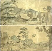 EARLY 19TH CENTURY ENGLISH SCHOOL pair of watercolours - landscape scenes with figures