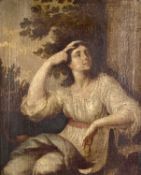 UNKNOWN 18TH CENTURY oil on canvas - portrait of a classical lady seated by a lute