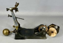 VINTAGE DIAMOND CUTTING MACHINE, of aluminium and brass construction, on rectangular cast iron base