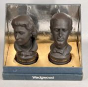 PAIR WEDGWOOD LIMITED EDITION (270/750) BLACK BASALT BUSTS of HM Queen Elizabeth II and HRH The Duke