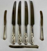 GROUP OF SILVER HANDLED TABLE KNIVES, King's pattern marked 1982 and three silver-handled dessert