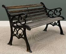 GOOD GARDEN BENCH with cast metal ends and wooden slats, 77 (h) x 130 (w) x 68cms (d)
