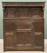 EARLY 19TH CENTURY OAK DEUDDARN later carved upper-section and with 'AD1678' to centre panel