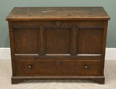 19TH CENTURY OAK MULE CHEST, lift top, three fielded panels, bracket feet