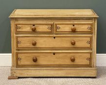 VINTAGE PINE CHEST OF DRAWERS, with painted stencil detail, 77 (h) x 104 (w) x 46cms (d)