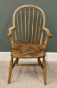 VINTAGE OAK WINDSOR ELBOW CHAIR, with hoop and spindle back
