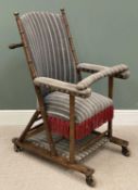 VICTORIAN UPHOLSTERED BAMBOO EFFECT WHEELCHAIR, on castors, 121 (h) x 64 (w) x 85cms (d)