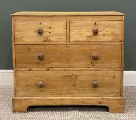 ANTIQUE PINE CHEST OF DRAWERS, turned knobs, on bracket feet, 82 (h) x 92 (w) x 45cms (d)