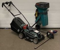 GARDEN TOOLS, comprising Bosch 36V Power Drive LI Lawnmower, Bosch garden shredder, and hedge