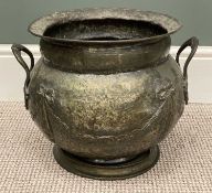 SPELTER TWIN-HANDLED JARDINIERE, with repoussé garland detail, 31 (h) x 33cms (diam.)