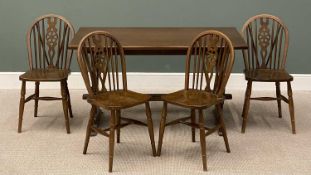 MID-CENTURY OAK REFECTORY TABLE, 76 (h) x 137 (w) x 77cms (d), with set of four wheel and spindle