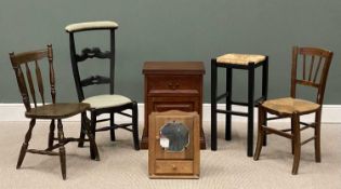 VINTAGE FURNISHING ASSORTMENT, including bedside cabinet, oak bathroom cabinet, stools, and