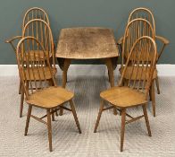 BELIEVED ERCOL DINING TABLE & CHAIRS, table 74 (h) x 68/128 (w) x 113cms (d), and set of six (4+2)