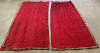 PLAS TEG HOUSE CONTENTS: LARGE QUALITY RED VELVET CURTAINS, with tassels, six pieces, 350 x 165cms
