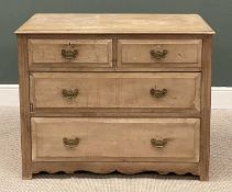 STRIPPED PINE CHEST OF DRAWERS, brass drop handles, 84 (h) x 104 (w) x 55cms (d)