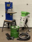 WORKSHOP TOOLS: Record Power Bandsaw RSB510, Camvac industrial vacuum, and garden shredder, E/T