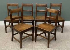 SET OF SIX VINTAGE FARMHOUSE OAK DINING CHAIRS, 87 (h) x 43 (w) x 38cms (d)