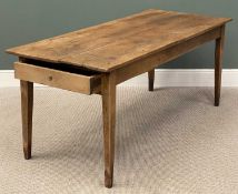 ANTIQUE FRUITWOOD DINING TABLE, with end drawer and slider, four plank top, tapered supports