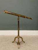 BRASS TELESCOPE, on a rise and fall tripod stand, stamped 'Ramsden London'