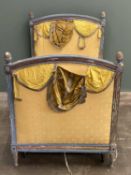 PLAS TEG HOUSE CONTENTS: FRENCH STYLE SINGLE BED, upholstered and carved head and footboard