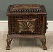 ANTIQUE FRENCH CAST & GLAZED FLOOR-STANDING STOVE, 54 (h) x 55 (w) x 38cms (d)