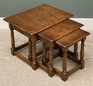 NEST OF THREE OAK COFFEE TABLES, largest 46 (h) x 61 (w) x 46cms (d)