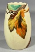 CLARICE CLIFF NEWPORT POTTERY VASE, in 'Chestnut' pattern, raised leaf design, printed backstamp