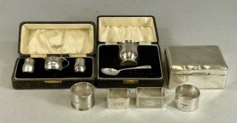 SILVER COLLECTABLES, including rectangular cigarette box, cased egg cup and spoon, cased three-piece