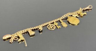 EDWARD VII 1906 HALF SOVEREIGN, mounted on 9ct rose gold bracelet, with various charms, 25g gross