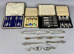 ASSORTED CUTLERY, including cased set of six George V silver teaspoons with matching tongs