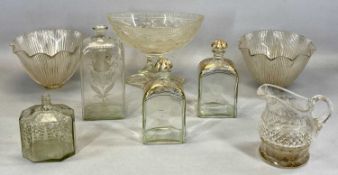 ANTIQUE & LATER GLASSWARE, including pair of decanters with gilt decoration, 22cms (h), oval hobnail