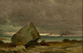 20TH CENTURY BRITISH SCHOOL oil on board - Black Rocks early morning, Llandudno, indistinctly signed