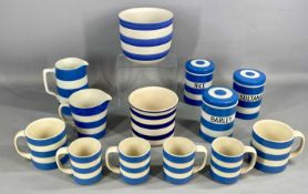 TRADITIONAL BLUE & WHITE CORNISH WARE, various makes, including three lidded kitchen containers