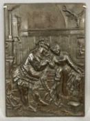 FLETCHER RUSSELL & CO., WARRINGTON RECTANGULAR CAST BRONZE PLAQUE, decorated in relief with Falstaff
