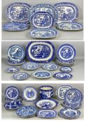 LARGE COLLECTION OF 19TH C. BLUE & WHITE TRANSFERWARE, including oval willow pattern meat plates