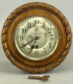ENO KOOPMANN BREMEN KRIEGSMARINE SHIP'S WALL CLOCK, in carved rope-twist case, silvered dial