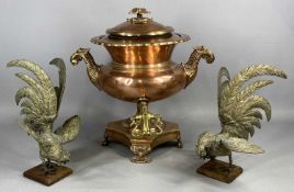 REGENCY COPPER SAMOVAR, waisted body with ornate scroll handles, brass tap, cover with floral