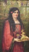 UNKNOWN LARGE 19TH CENTURY oil on canvas - young maiden collecting grapes, unsigned